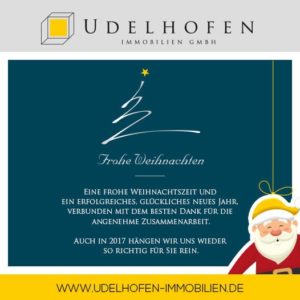 Weihnachtsgruß von Udelhofen Immobilien GmbH mit Weihnachtsbaum.